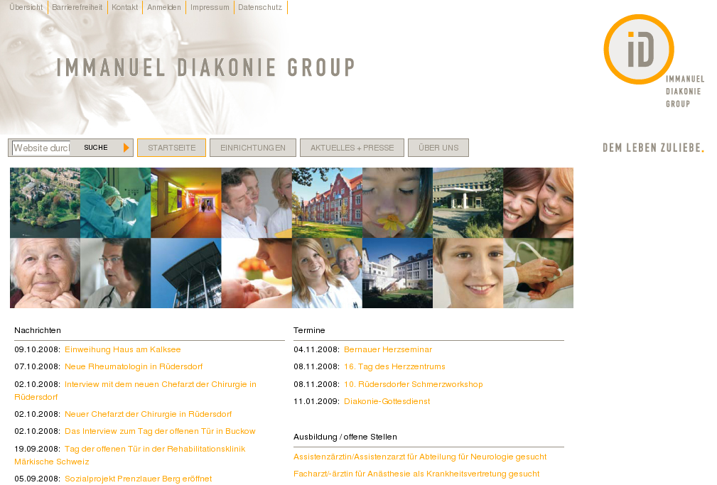 Startseite der Website der Immanuel Diakonie Group