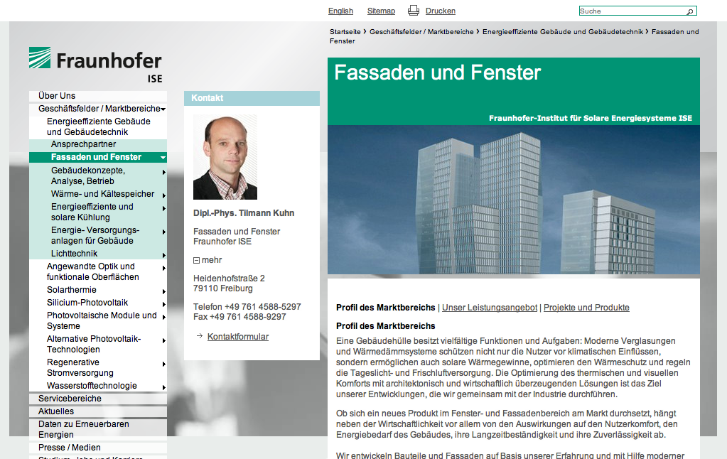Screenshot der Fraunhofer ISE-Website